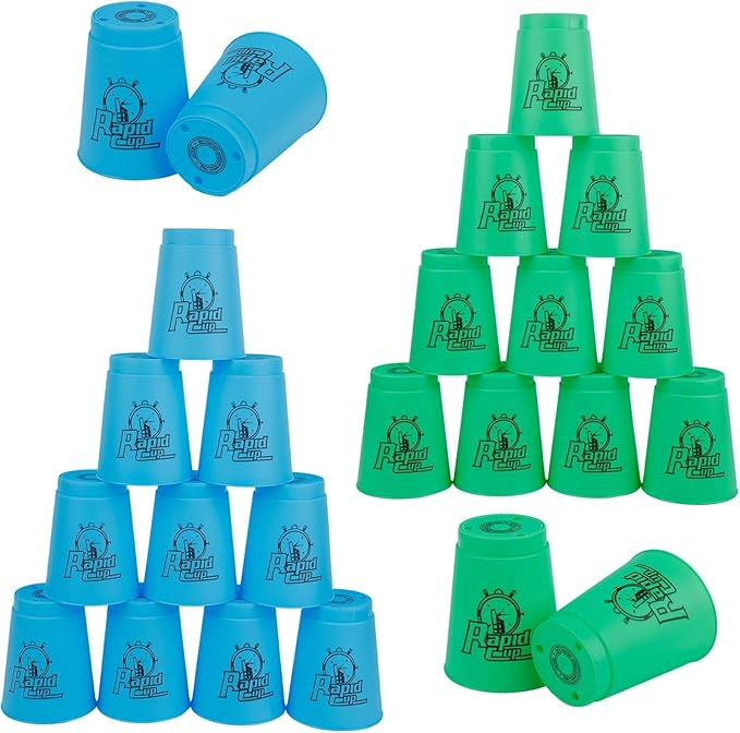 yeesport Sport Stacking Cups, 24pcs Sports Stacking Cups Sport Training Game for Challenge Competition Travel Party Gift for Kids and Adults (Blue+Green)