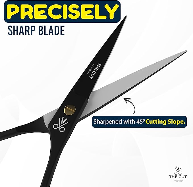 The Cut Factory- 6.5” Professional Hair Scissors & Tweezers - High Carbon 420 Stainless Steel Hair Cutting Scissors, Ultra-Sharp Barber Shears for Salon & Home, (BLACK)
