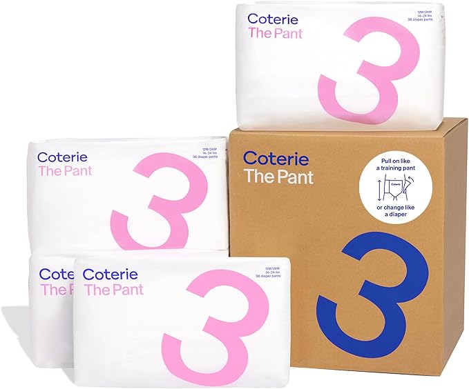 Coterie The Pant, Size 3, Pull Up Style Diapers for Sensitive Skin, Hypoallergenic, Super Absorbent Overnight Leak Protection, 12/24 M (14-24 lbs) 144 Count