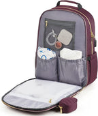 MOMUVO Diaper Bag Backpack, Quilted Baby Bag with Changing Pad & Stroller Straps & Pacifier Case, Large Travel Diaper Bags for Mom Dad, Dark Purple