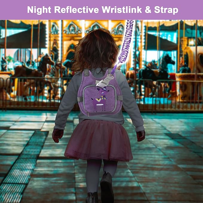 Accmor Toddler Harness Leash, Cute Deer Kids Harness + Anti Lost Wrist Link, Collapsible Child Leash for Outdoor Travel, Portable Baby Walking Harness Protector Wristband Strap for Baby Girls