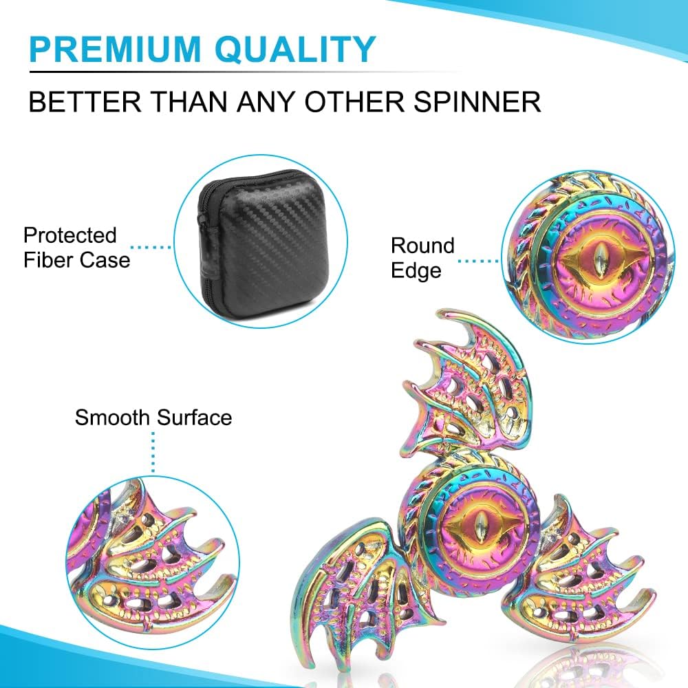 Dragon Fidget Spinner Anti Anxiety Toys Stress Relief Reducer Spin Fidgets Hand Bearing Metal Finger Spinners Toy Focus Fidgeting Restless Tri Spinner Best Novelty Gift for Adults Kids Umnodobn