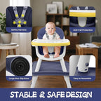 4 in 1 Baby High Chair, Toddler Chair with Removable Tray, Convertible High Chairs for Babies and Toddlers, Kids Learning Table, Building Block Table, Dining Booster Seat with Safety Harness, Blue