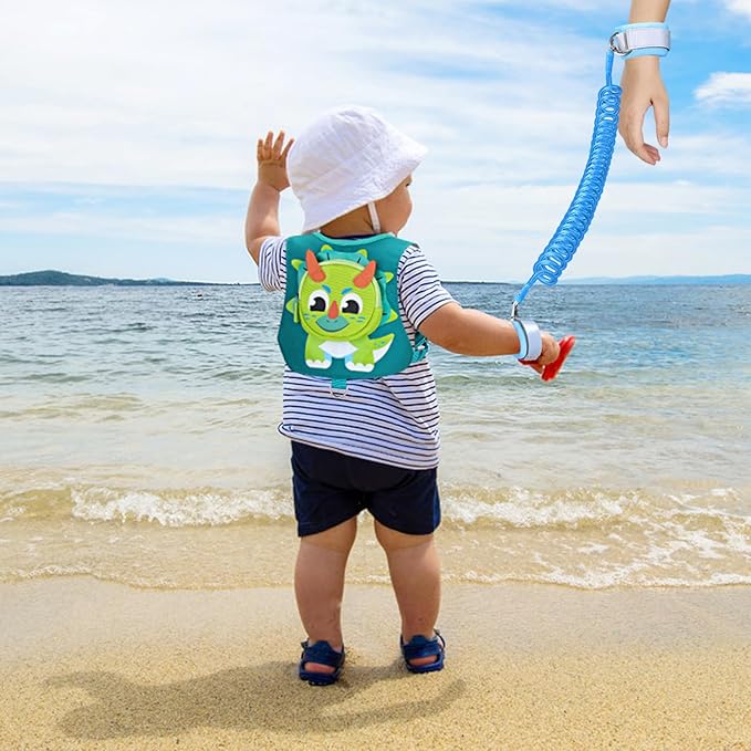 Toddler Harness Leash with Anti Lost Wrist Link, Accmor Kids Dinosaur Harnesses Leashes, Cute Triceratops Kids Walking Wristband Assistant Strap Belt for Parent Baby Boys Outdoor Activity