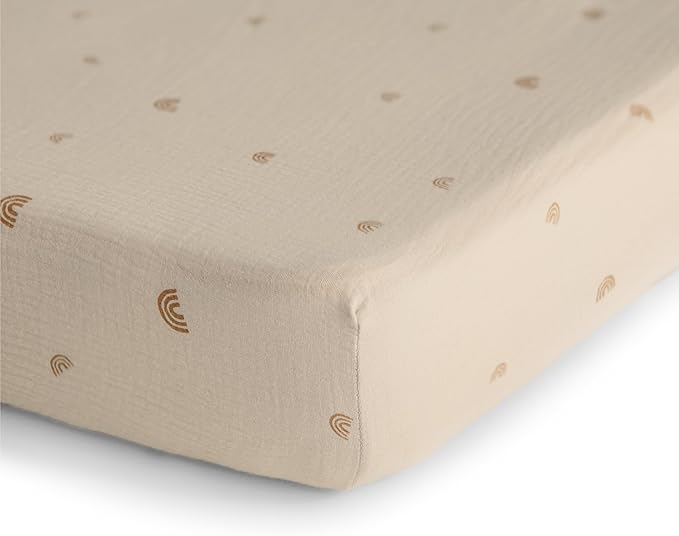 mushie Extra Soft Muslin Fitted MINI Crib Sheet | 24"x 38" (Rainbows)
