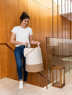 OrganiHaus Boho Laundry Basket 15x18, Baby Hamper for Nursery, Boy Basket for Toys, Basket for Blankets fror Living Room, Large Woven Basket for Storage, Towel Basket & Blanket Basket, Honey