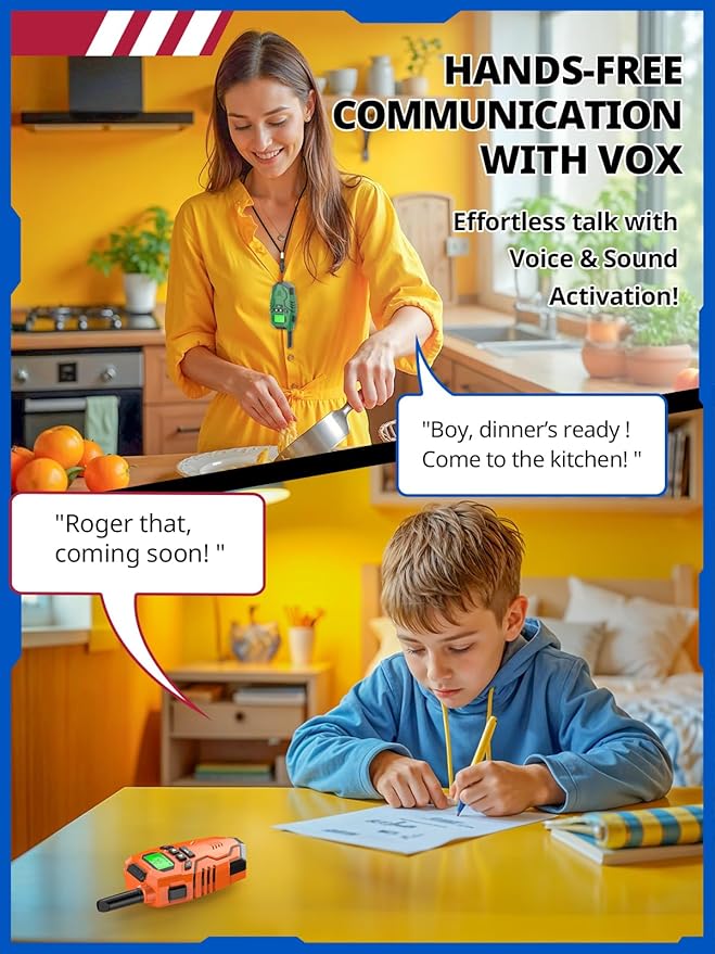 Walkie Talkies for Kids Rechargeable, Long Range 2 Way Radio, Outdoor Beach Camping Road Trip Role Play Toys Birthday Xmas Gift for Boys Age 7-12, 2 Pack