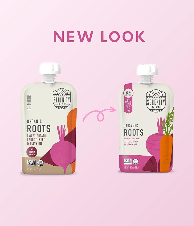 Serenity Kids 6+ Months USDA Organic Veggie Puree Baby Food Pouches | No Sugary Fruits or Added Sugar | Allergen Free | 3.5 Ounce BPA-Free Pouch | Roots | 1 Count