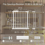 Baby Gate for Stairs No Drill 33.86-38.58 Inch,Pressure Mounted Metal Child Safety Dog Gates for Doorways,Walk Through Pet Gate Indoor Auto Close,White