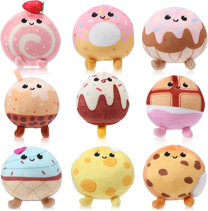 Libima 9 Pcs Mini Stuffed Animals Keychains 3.15 Inch Small Plush Cute Ornaments Bulk Toys for Baby Shower Birthday Party Decors Gift Bags Fillers Halloween Christmas Basket Stuffers(Desserts)