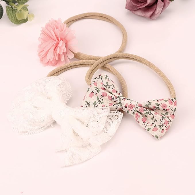 Baby Girl Headbands with Bows Soft Nylon Newborn Toddler Hairbands Handmade Baby Hair Accessories for Infant Girls Kids