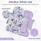Infant Car Seat Insert and Strap Covers, Very Soft Car Seat Head Support Baby Girl Boy, Reversible Newborn Carseat Insert Cushion Fits for Stroller, Baby Swing, Bouncer (Purple Floral)