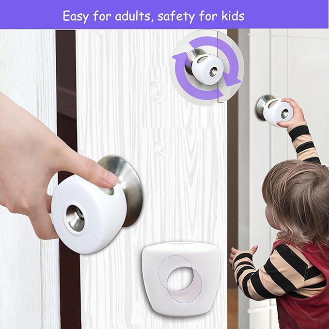 Child Proof Door Knob Covers, 4Pack Door Knob Safety Cover for Kids, Door Locks for Kids Safety, Toddler Door Knob Cover