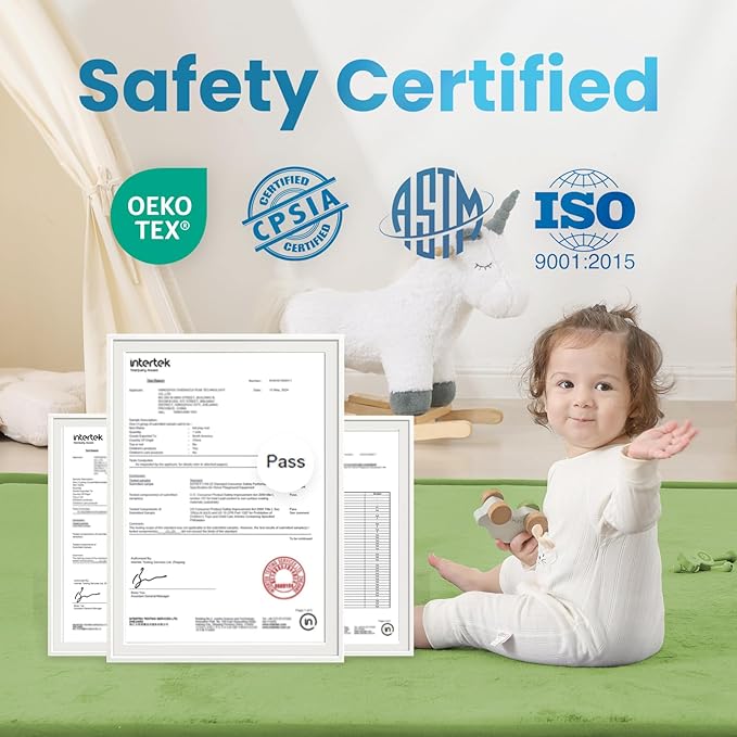 1.3" Thick Baby Play Mat for Floor, 39x59 Foam Tummy Time Mat, Padded Support Soft Plush Nursery Rug for Infant Kids Toddler Crawling Kick Activity (Olive Green)