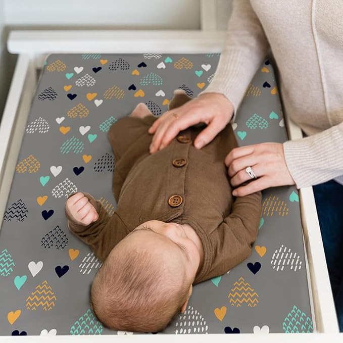BROLEX Changing Pad Covers for Baby: Boy Girls Ultra Stretchy Soft 2 Pack Heart Pattern