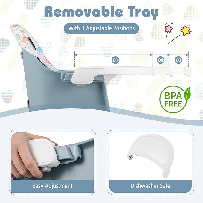 HONEY JOY 16-in-1 Baby High Chair, Convertible Highchair for Babies and Toddlers/Booster Seat/Activity Center with Toys, Building Block Table & Stool, Safety Harness, Removable Cushion & Tray (Blue)