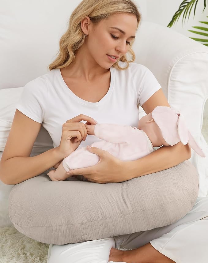 Nursing Pillow Covers 2 Pack, Muslin Nursing Cover for Breastfeeding Pillows, Comfortable for Baby Girls and Boys (Flower G & Pink)