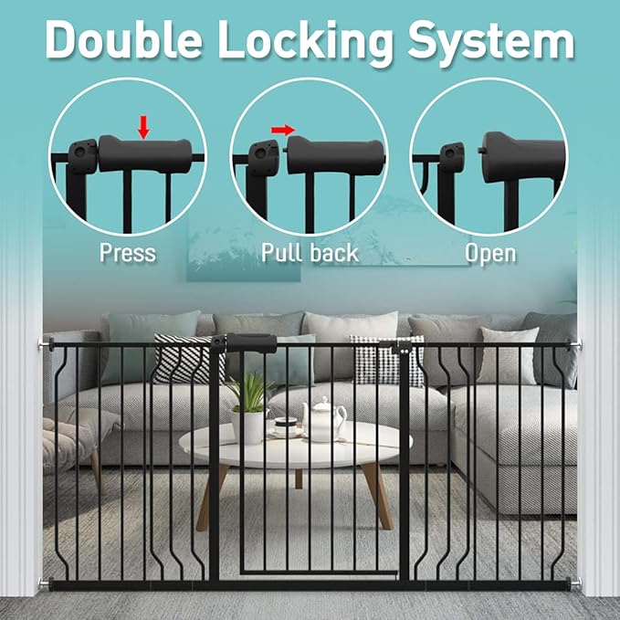 WAOWAO Baby Gate 43.31-48.03" Extra Wide Pressure Mounted Walk Through Swing Auto Close Safety Black Metal Toddler Kids Child Dog Pet Puppy for Stairs,Doorways,Kitchen