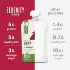 Serenity Kids 6+ Months Beef & Ginger Baby Food Puree Pouches - Grass Fed Beef & Organic Peas, Bell Pepper & Broccoli - No Added Sugar & BPA-Free Pouches - 3.5 Oz, 6 Pack