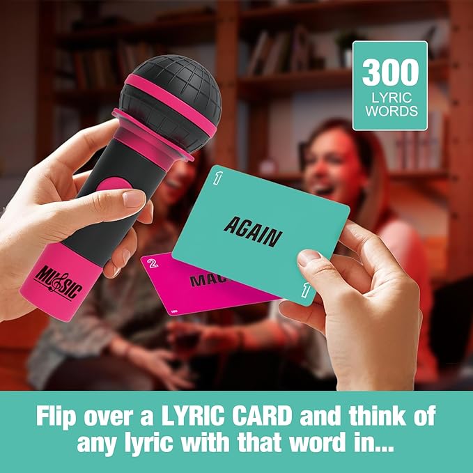Mic misheard Music Trivia Card Game, Karaoke Party Game for 2-10 Players, Music Card Games with 250 Lyrics (125 Cards) for Family and Adult Christmas & Birthday Gifts