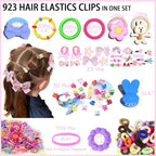 923 Pcs Toddler Hair Accessories - Baby Girls Elastic Ties, Soft Rubber Bands With Bow Clips, Claws - Assorted Supplies for Little One Kids With Thin Hair
