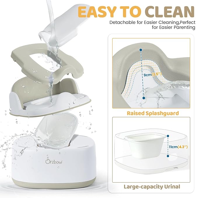 Orzbow 3-in-1 Potty Training Toilet, Detachable Baby Potty, As Toddler Toilet Seat, Chair, Step Stool for Boys & Girls 18+ Months, Potty Training Seat with Splash Guard, Lid, Easy Clean, Brown
