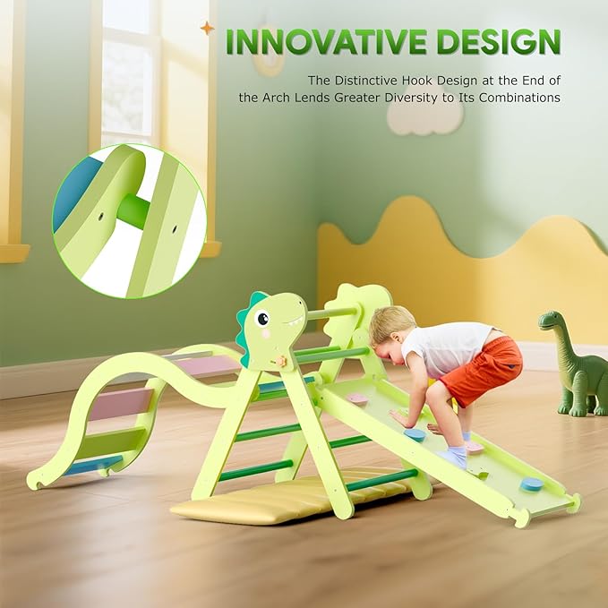 Pikler Triangle Set with Cushion 9 in 1, Climbing Toys for Toddlers Inside, Foldable Wooden Climbing Toys Indoor Jungle Gym Montessori Climbing Set for Toddler 1-3 in Home and Daycare