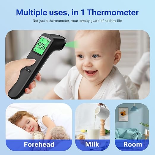 Forehead and Ear Thermometer for Adults and Kids, Fast Accurate Thermometer with Fever Alarm, 1S Reading & Silent Mode, Easy to Use for Baby, Kids & Elderly (Black)