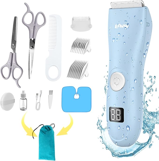 Baby Hair Clippers, Low Noise Hair Trimmer for Kids, Waterproof USB Rechargeable Cordless Haircut Kit with LCD Display, Blue