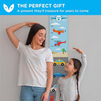 WISE OWL Personalized Growth Chart for Kids - Height Wall Chart for Boys with Peel & Stick Letters for Name - Hanging Canvas Wall Measurement Height Tracker for Baby Gift (Vehicles)