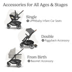 UPPAbaby Cruz V3 Stroller - from Birth + Car Seat Compatible - Full-Size, Reversible Seat - Infant Insert, Bug and Rain Shields Included - Savannah (Pearl Gray Jacquard/Carbon Frame/Chestnut Leather)