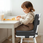 Toddler Booster Seat for Dining Table with Backrest and Adjustable Straps, Waterproof Oxford Foam Cushion with Non-Slip Bottom, Portable Chair Booster for Kitchen Use (Dark Grey)