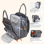 BabbleRoo Diaper Bag Backpack - Baby Essentials Travel Tote - Multi Function Waterproof Diaper Bag, Travel Essentials Baby Bag with Changing Pad, Stroller Straps & Pacifier Case - Unisex, Dark Gray