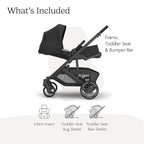 UPPAbaby Cruz V3 Stroller - from Birth + Car Seat Compatible - Full-Size, Reversible Seat - Infant Insert, Bug and Rain Shields Included - Jake (Charcoal/Carbon Frame/Black Leather)