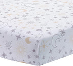 Lambs & Ivy Goodnight Moon 100% Cotton White Fitted Crib Sheet - Moon/Stars