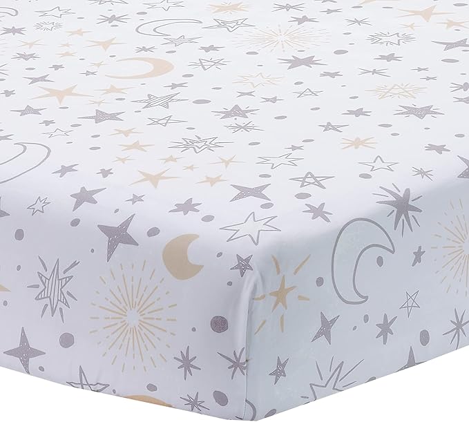 Lambs & Ivy Goodnight Moon 100% Cotton White Fitted Crib Sheet - Moon/Stars