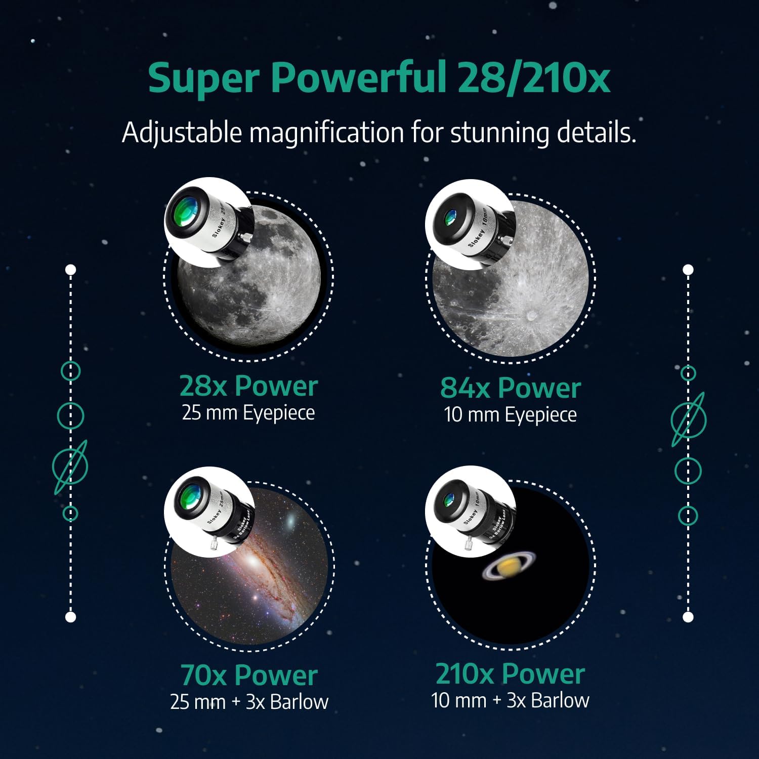 Slokey Discover The World Skyways 70070 Astronomy Telescope 28x-210x with 70mm objective lens diameter and Precise Manual Focusing Equipped with a Reflex Finderscope - 700 x 70 mm