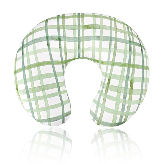 Nursing Pillow Cover, Removable Nursing Covers for Breastfeeding Pillows, Stretchy and Soft Fit for Baby Girls Boys Newborn, Green Grid (Only Cover)