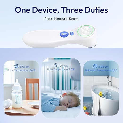 No-Touch Thermometer for Adults and Kids, 1-Second Fast Reading, Color-Coded Fever Alarm, Silent Mode, Object & Room Temperature Function, Baby Essential | Home Medical | Nurse Accessories for Work