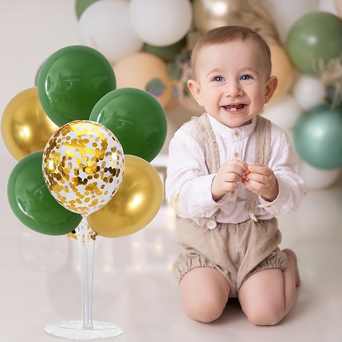 TONIFUL 4 Set Sage Green Gold Balloon Centerpieces for Table,Balloon Stand Centerpiece Table Decorations for Birthday Baby Shower Woodland Party Decorations Christmas