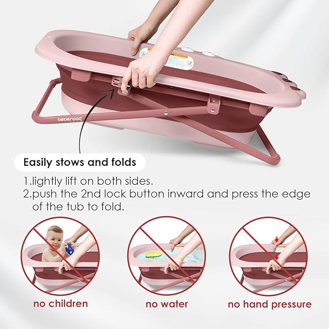 Beberoad Love Collapsible Baby Bathtub for Newborn to Toddler – Portable & Adjustable Infant Tub with Non-Slip Design, Space-Saving Bathtub for Travel & Home Use (Pink)
