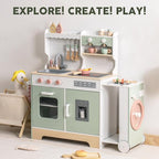 ROBOTIME Wooden Play Kitchen for Kids, Pretend Kitchen Set with Ice Maker, BBQ, Lights & Sounds, Toy Kitchen for Toddlers Ages 3+, Kitchen for Boys and Girls
