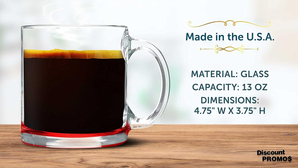 Libbey Clear Glass Coffee Mugs 13 oz. Set of 10, Bulk Pack - Perfect for Coffee, Tea, Espresso, Hot Cocoa, Other Beverages - Red Bottom