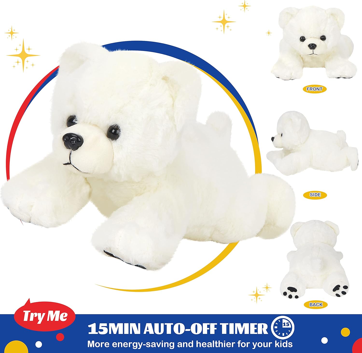 Glow Guards Light up Stuffed Polar Bear LED Soft Plush Toy with Magic Night Lights Glow in The Dark Birthday Holiday for Toddler Kids