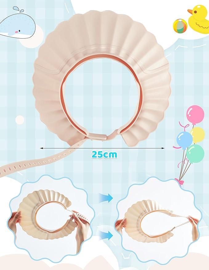 Kids Shower Cap, Baby Hair Washing Shield, Bath Eye Ear Head protector, Bathing Visor for Toddlers, Air Cushioned Shampoo Caps with 22-Size Adjustment for 6Month+ to Adult (White)