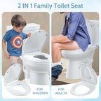 Round Toilet Seat with Toddler Seat – PP Locking Hinge Potty Training Toilet Seat Cover for Kids & Adults, White Detachable Child Toilet Seat for Family Bathroom