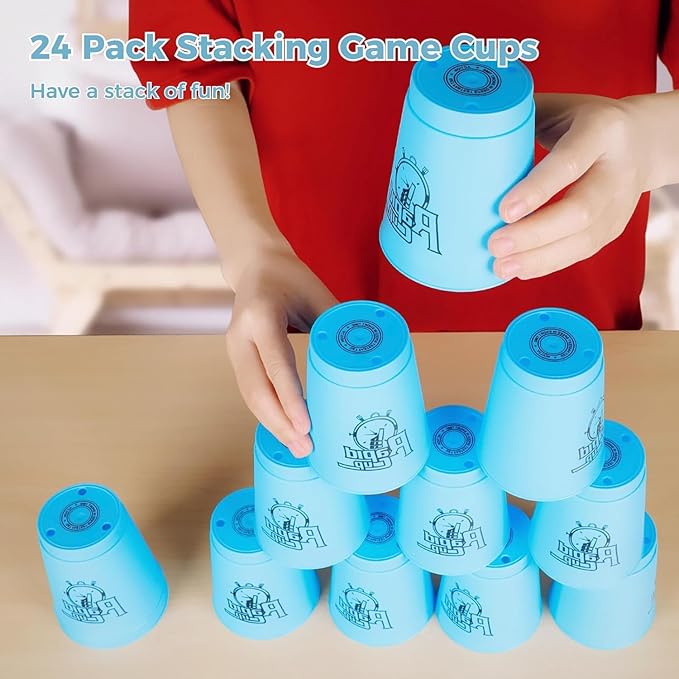 yeesport Sport Stacking Cups, 24pcs Sports Stacking Cups Sport Training Game for Challenge Competition Travel Party Gift for Kids and Adults (Blue & Red)