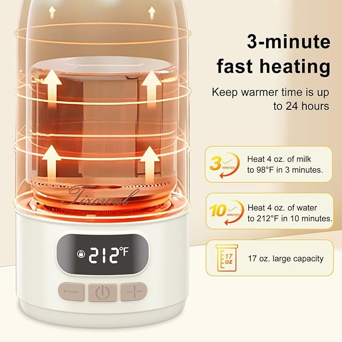 Portable Bottle Warmer for Travel Portable Milk Warmer for Baby Travel,Multi-Speed Keep Warm Function, 95-212℉ 17oz Capacity,66W Battery,24hrs Keep Warm,Best Choice for Travel Bottle Warmer on The Go