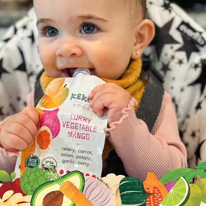 Kekoa Foods Curry Vegetable Mango Baby Food Purée | 100% USDA Certified-Organic, No Sugar Added | Organic, Non-GMO, Gluten-Free, Vegan | Mild Curry with Celery, Carrot & Potato | 3.5 oz Squeeze Pouch