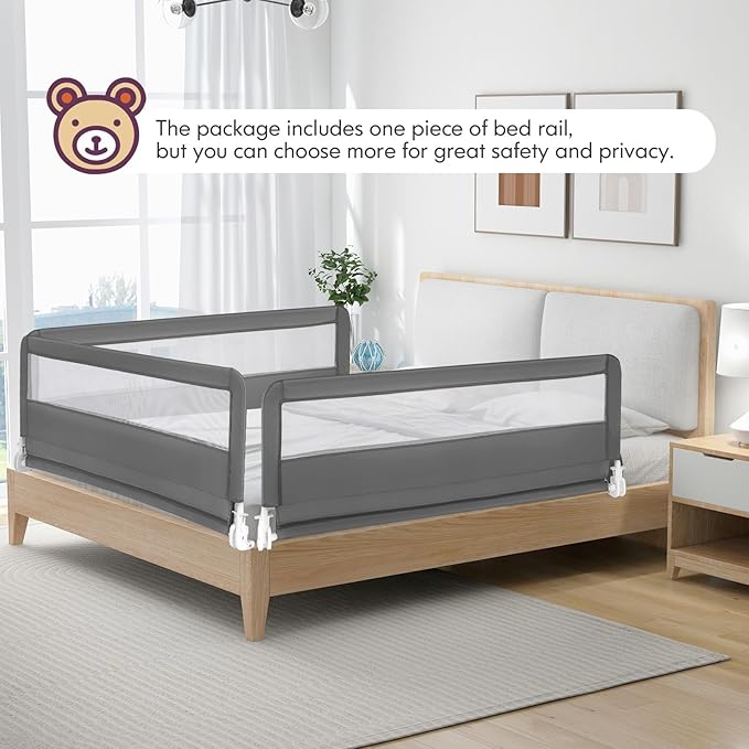 Costzon Bed Rail for Toddlers, 2 PCS Extra Long Swing Down Safety Bed Guards w/Straps for Convertible Crib, Kids Twin, Double, Full Size, Queen & King Bed, Folding Bed Rails for Baby (59-Inch, Gray)